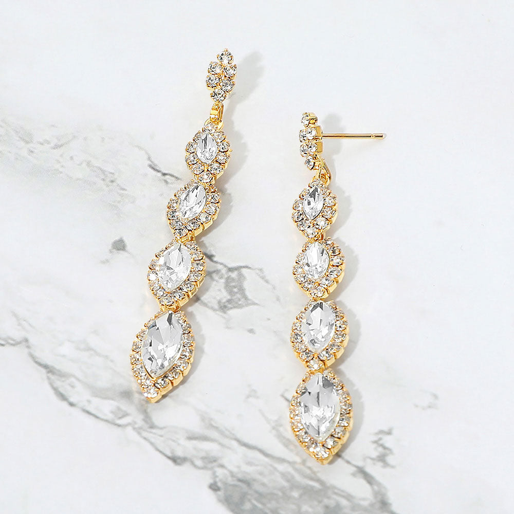 Marquise Stone Link Drop Evening Earrings