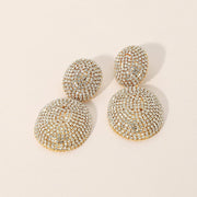 Bold Rhinestone Pave Oval Dome Drop Statement Earrings