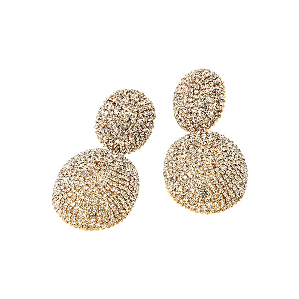 Bold Rhinestone Pave Oval Dome Drop Statement Earrings