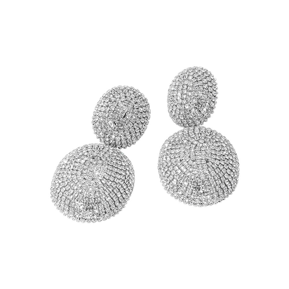 Bold Rhinestone Pave Oval Dome Drop Statement Earrings