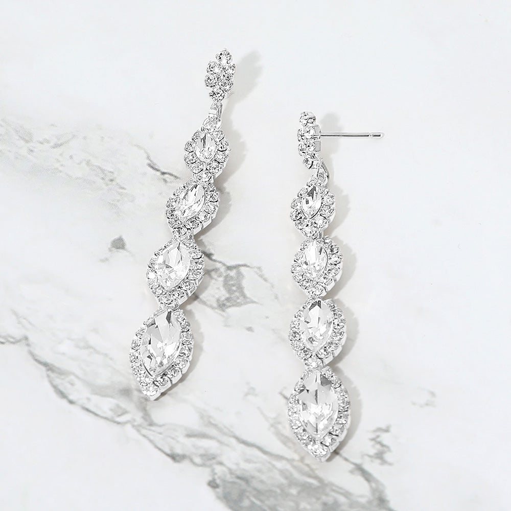 Marquise Stone Link Drop Evening Earrings