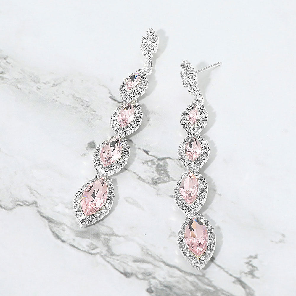 Marquise Stone Link Drop Evening Earrings