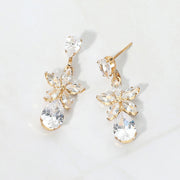 CZ Floral Teardrop Link Drop Evening Earrings