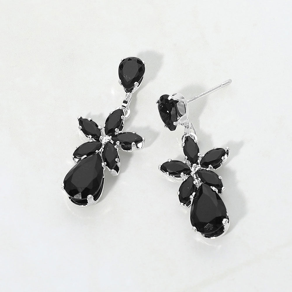 CZ Floral Teardrop Link Drop Evening Earrings