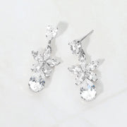 CZ Floral Teardrop Link Drop Evening Earrings