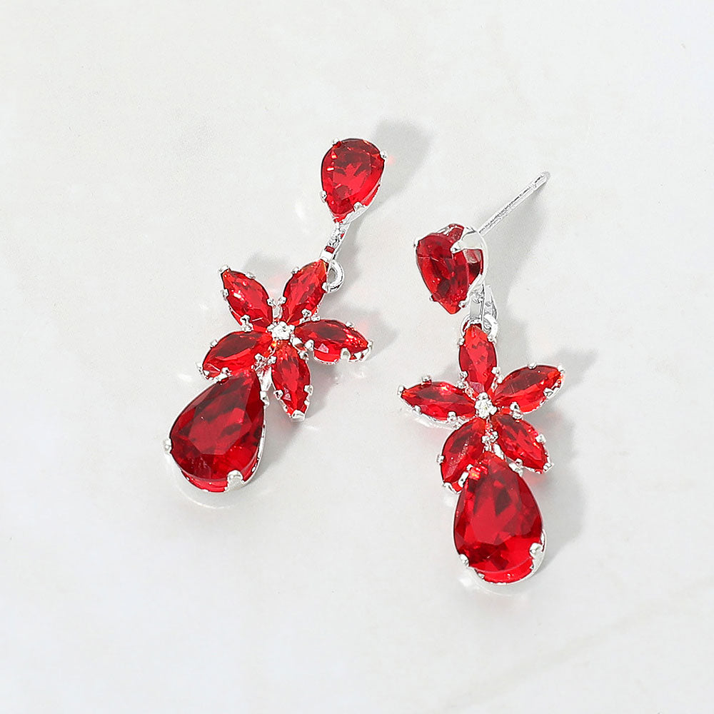 CZ Floral Teardrop Link Drop Evening Earrings