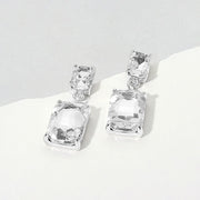 Rectangular Glass Stone Cluster Dangle Evening Earrings