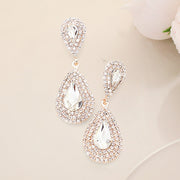 Rhinestone Trim Teardrop Stone Accented Evening Earrings