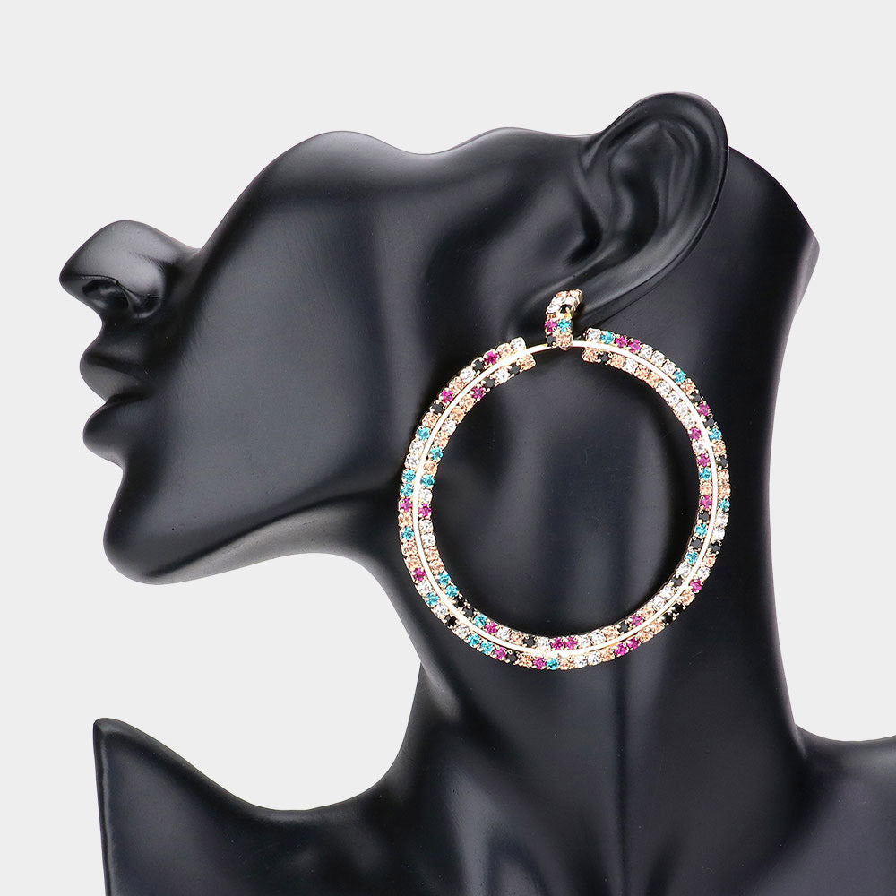 Rhinestone Statement Open Circle Evening Earrings