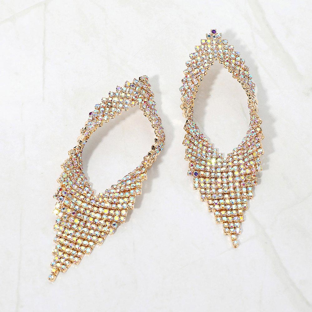 Abstract Rhinestone Fringe Glam Statement Earrings