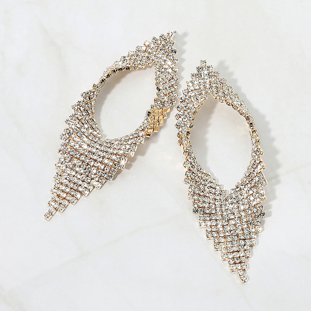 Abstract Rhinestone Fringe Glam Statement Earrings