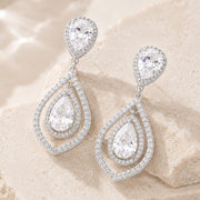 CZ Teardrop Accented Link Dangle Evening Earrings