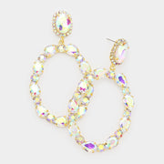 Teardrop Crystal Statement Open Circle Evening Earrings