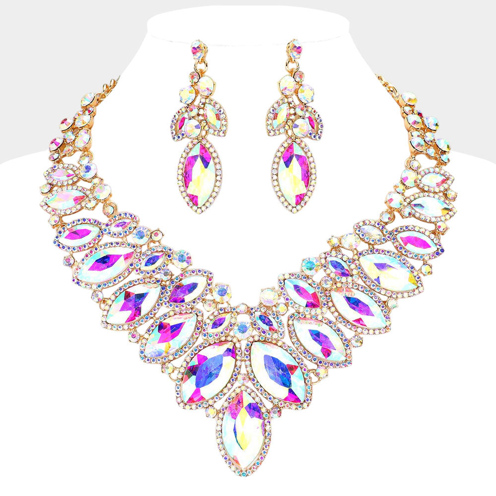 Marquise Stone Cluster Embellished Evening Necklace