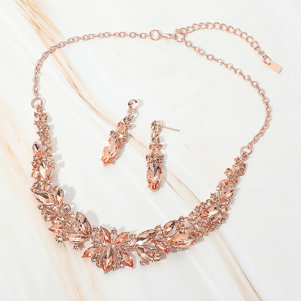 Marquise Stone Cluster Embellished Evening Necklace