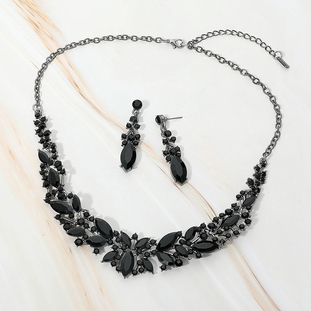 Marquise Stone Cluster Embellished Evening Necklace