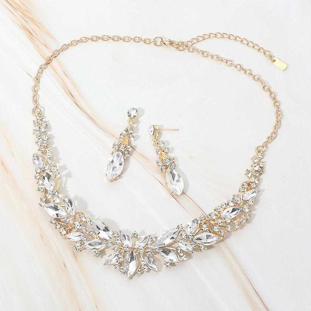 Marquise Stone Cluster Embellished Evening Necklace