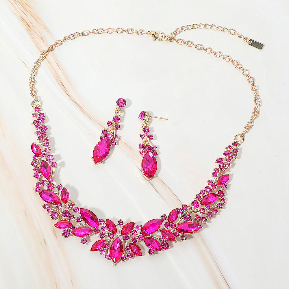Marquise Stone Cluster Embellished Evening Necklace