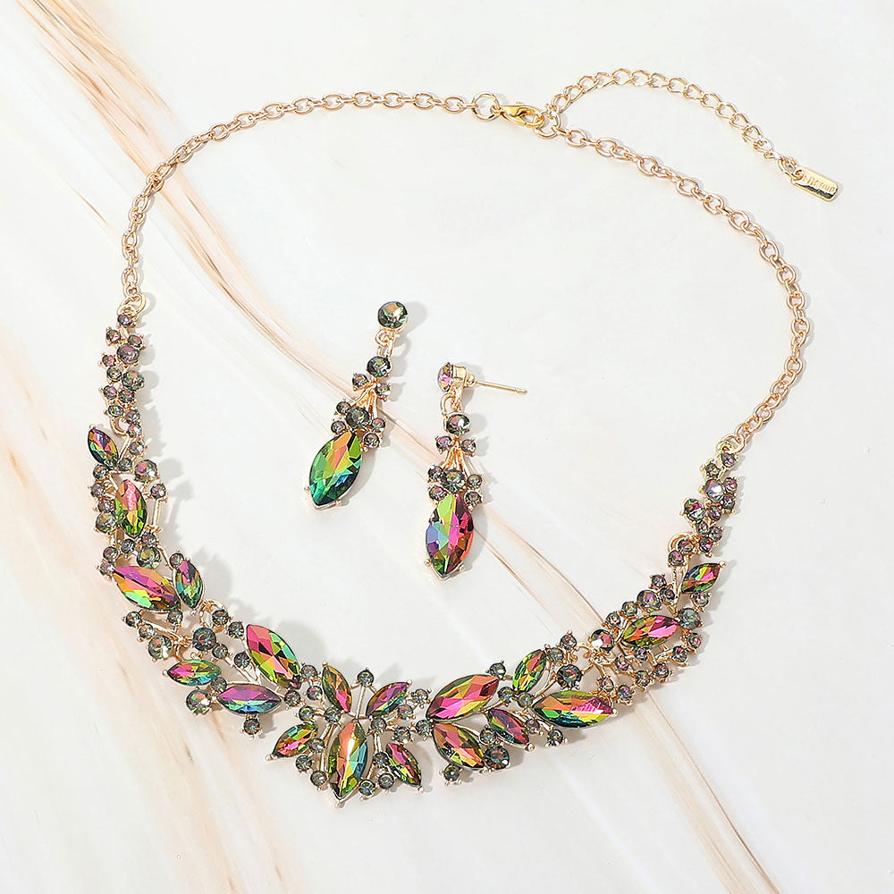 Marquise Stone Cluster Embellished Evening Necklace