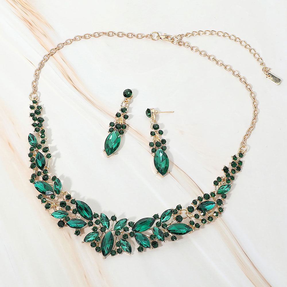 Marquise Stone Cluster Embellished Evening Necklace