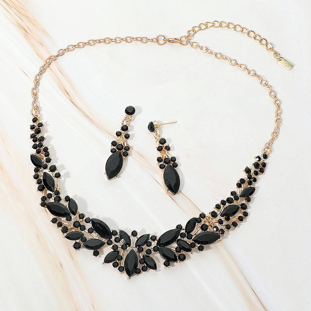 Marquise Stone Cluster Embellished Evening Necklace