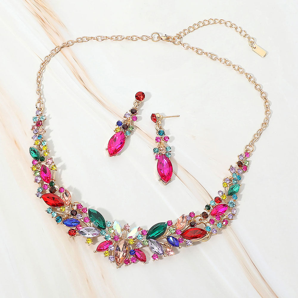 Marquise Stone Cluster Embellished Evening Necklace