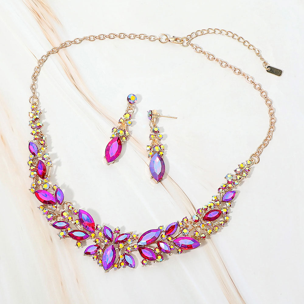 Marquise Stone Cluster Embellished Evening Necklace