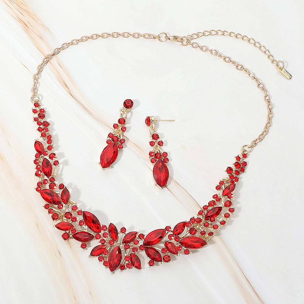 Marquise Stone Cluster Embellished Evening Necklace