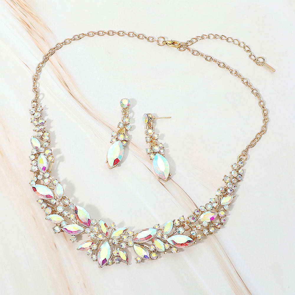 Marquise Stone Cluster Embellished Evening Necklace