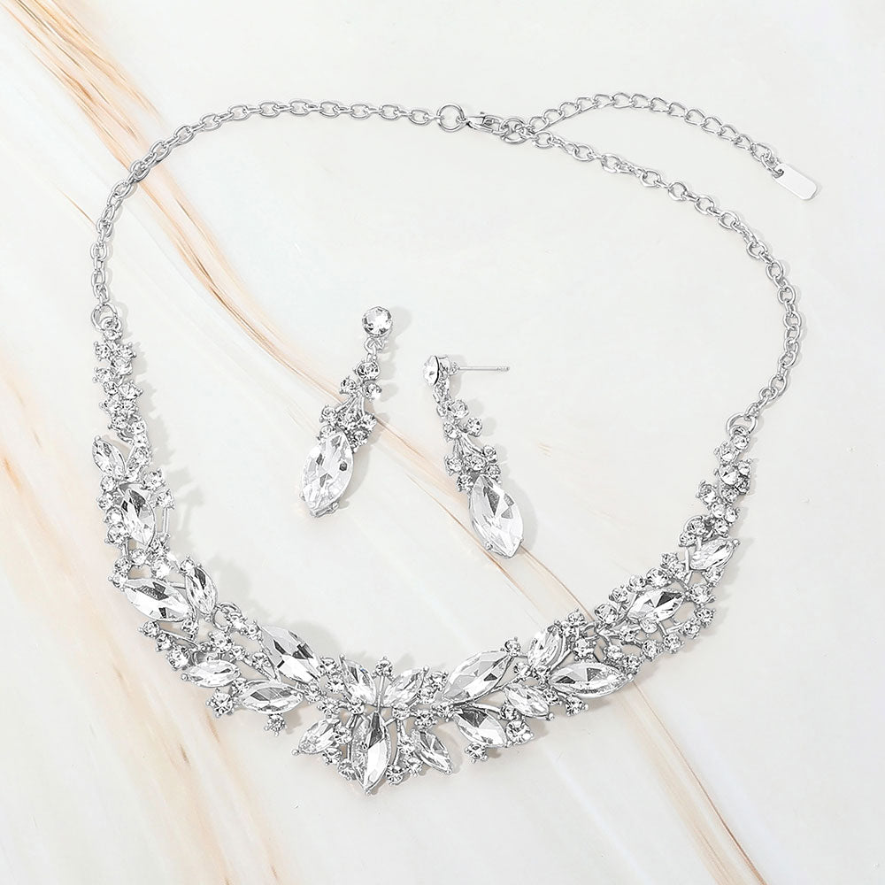 Marquise Stone Cluster Embellished Evening Necklace