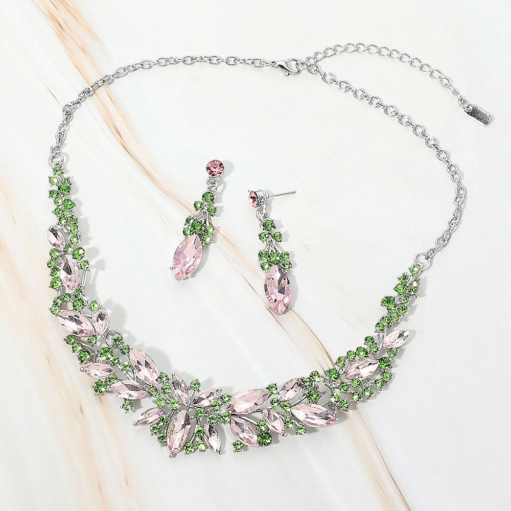 Marquise Stone Cluster Embellished Evening Necklace