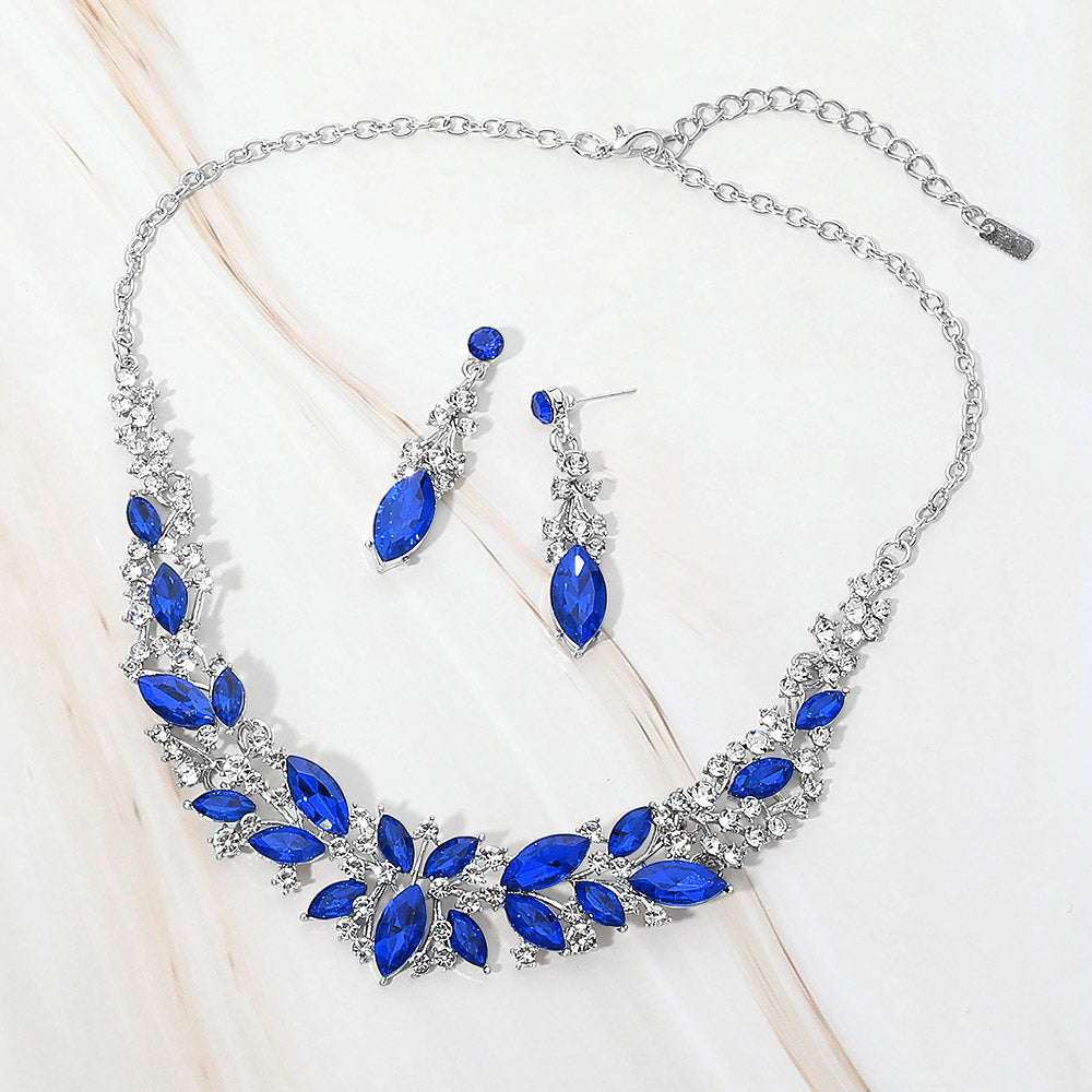 Marquise Stone Cluster Embellished Evening Necklace