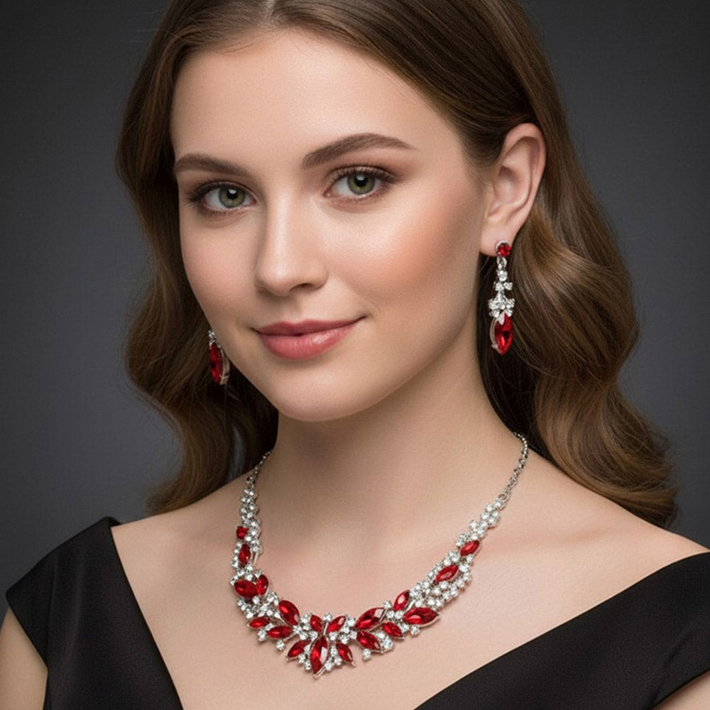 Marquise Stone Cluster Embellished Evening Necklace