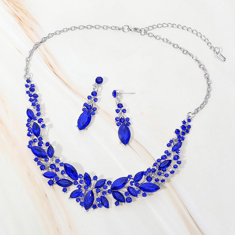 Marquise Stone Cluster Embellished Evening Necklace