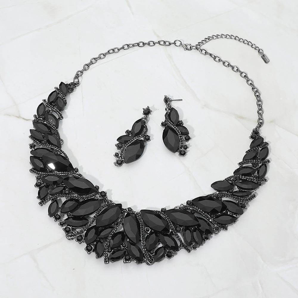 Marquise Stone Cluster Embellished Evening Necklace