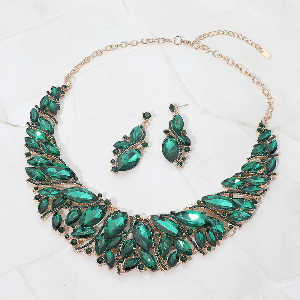 Marquise Stone Cluster Embellished Evening Necklace