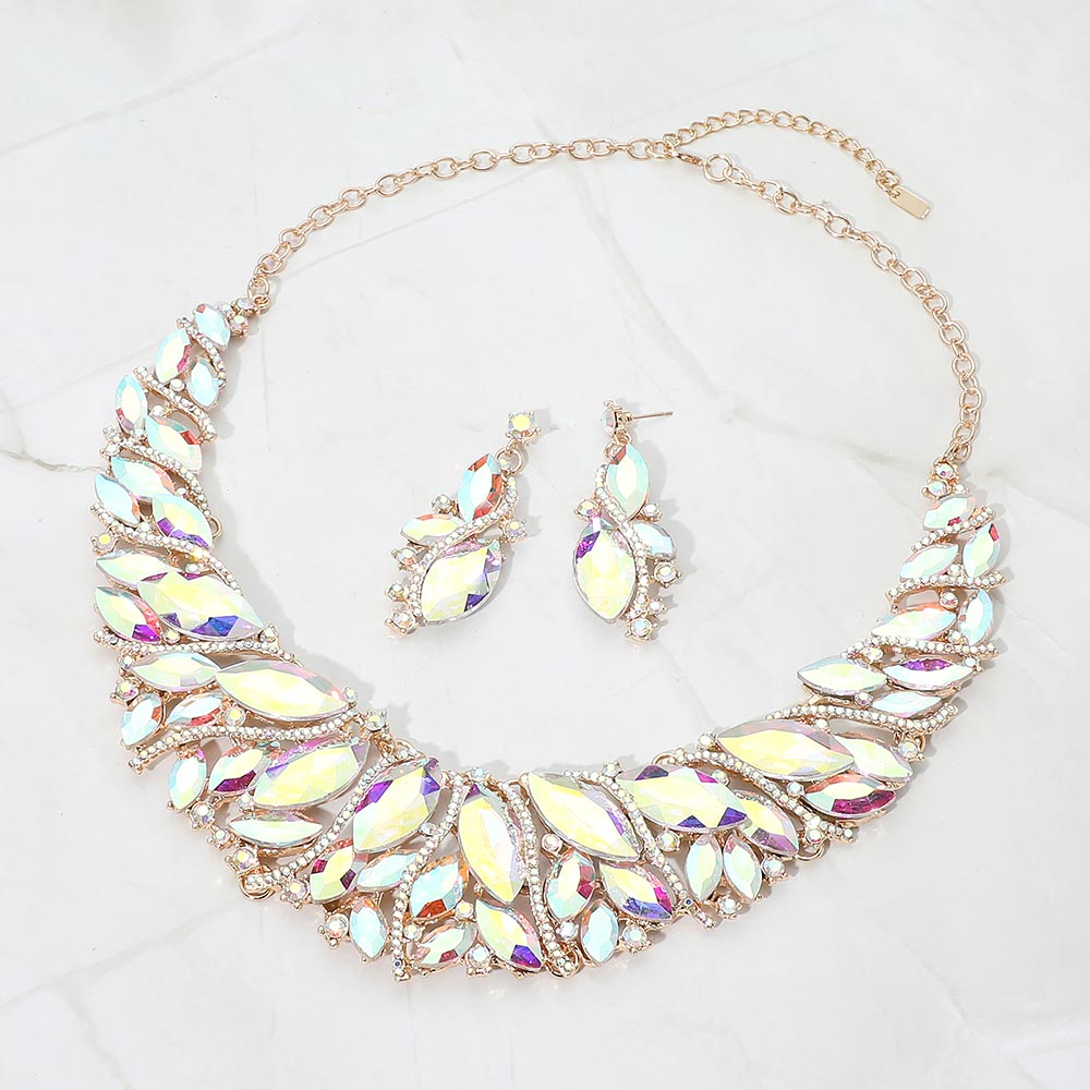 Marquise Stone Cluster Embellished Evening Necklace