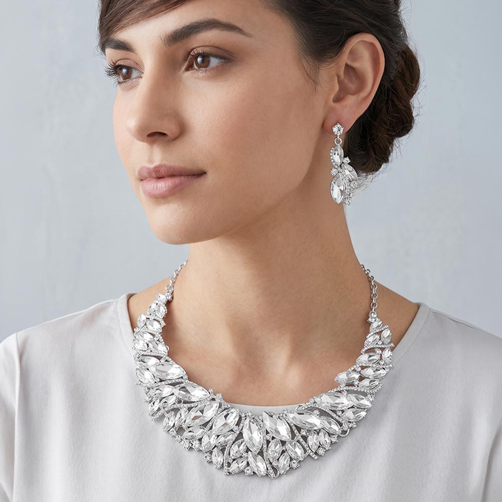 Marquise Stone Cluster Embellished Evening Necklace