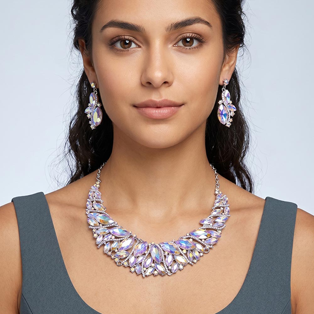 Marquise Stone Cluster Embellished Evening Necklace