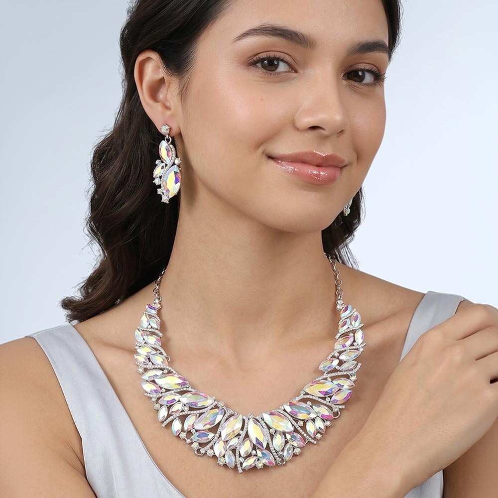 Marquise Stone Cluster Embellished Evening Necklace