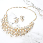 Pearl Cluster Crystal Embellished Statement Evening Necklace