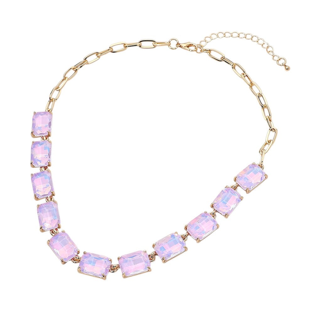 Cushion Rectangular Stone Cluster Link Evening Necklace