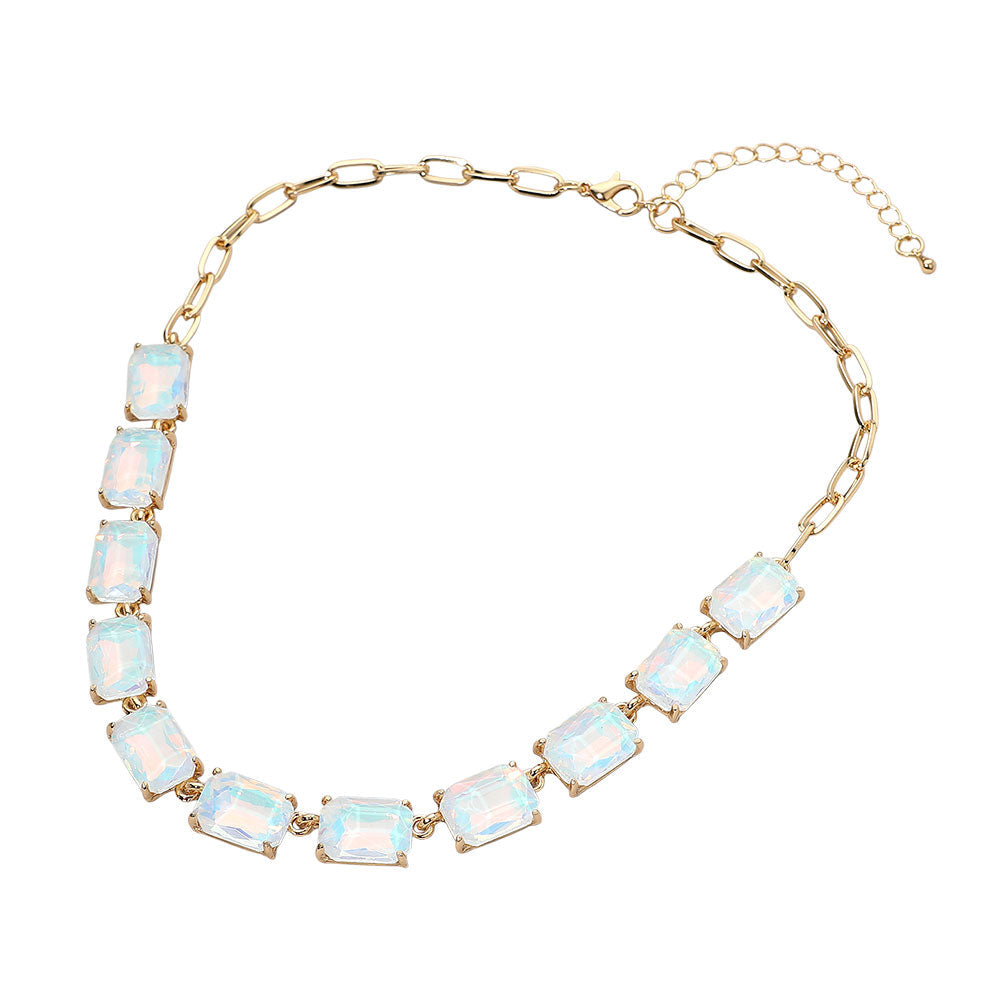Cushion Rectangular Stone Cluster Link Evening Necklace