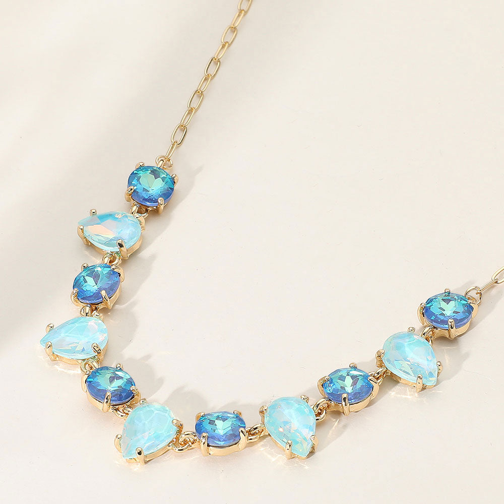Cushion Teardrop Round Oval Stone Link Evening Necklace