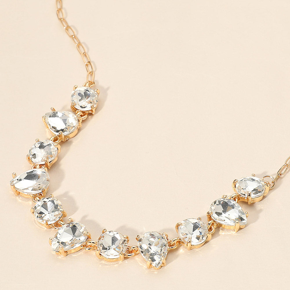 Cushion Teardrop Round Oval Stone Link Evening Necklace