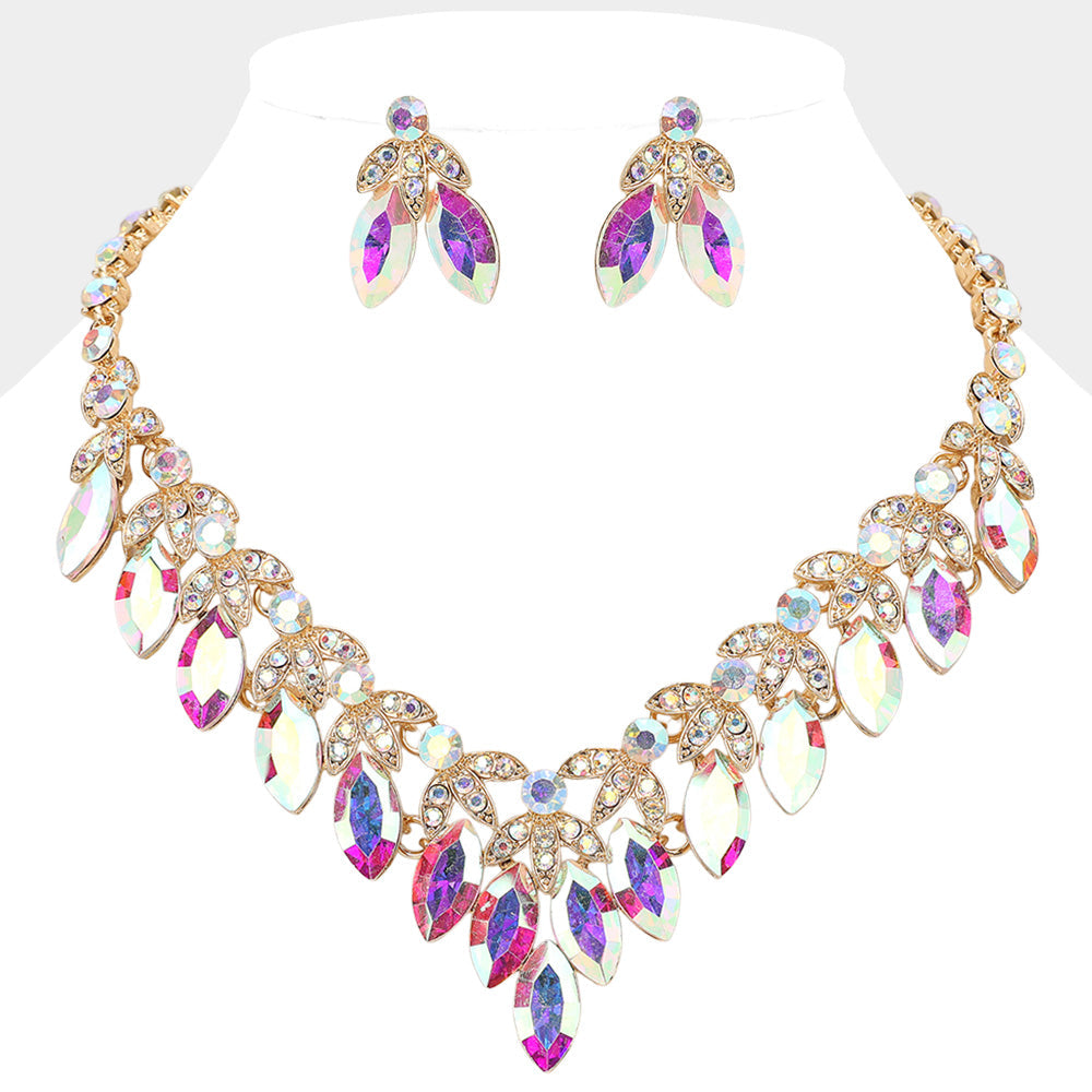 Marquise Stone Cluster Embellished V Shaped Evening Necklace