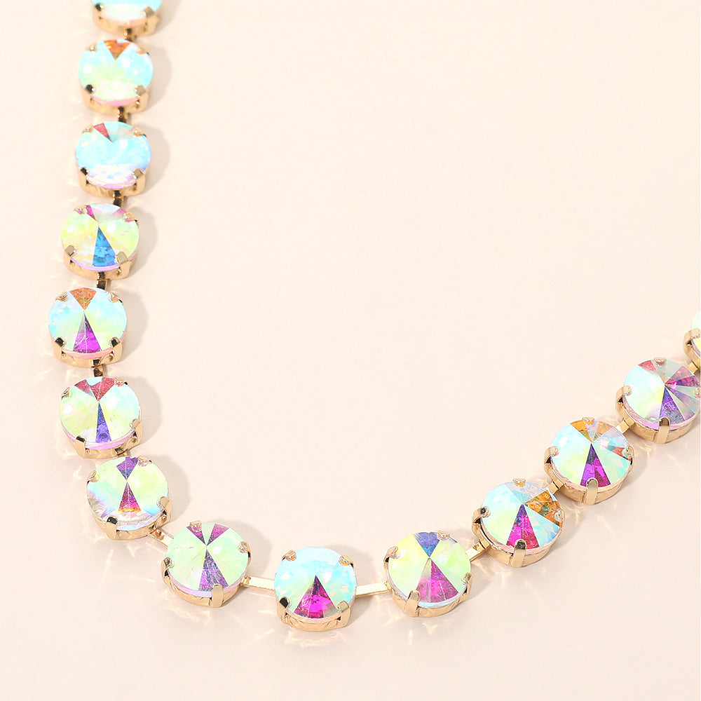Round Cut Stone Cluster Link Evening Necklace