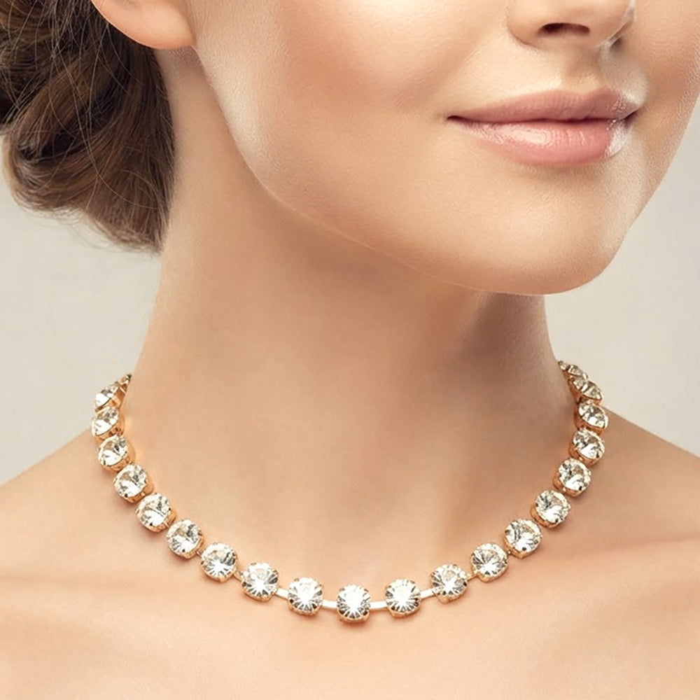 Round Cut Stone Cluster Link Evening Necklace