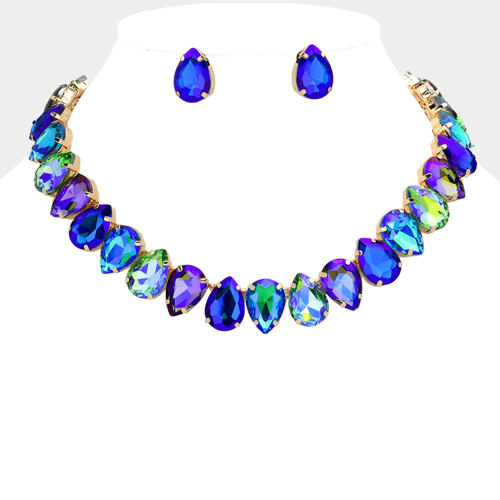 Teardrop Stone Cluster Link Evening Necklace