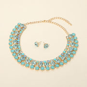 3-Row Round Stone Cluster Evening Statement Necklace